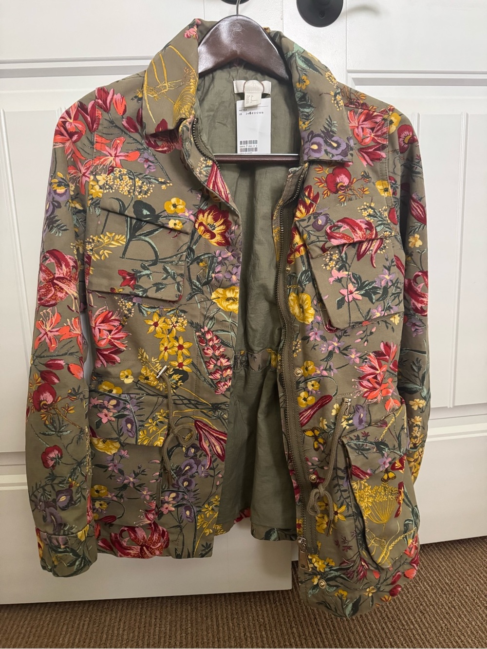 Floral Utility Jacket in Olive with Multicolor Blooms